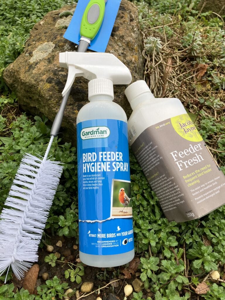 Eyebrook Wild Bird Feeds Leicestershire - Wild Bird Food and Feeders 31 Feeder cleaning bundle. Supplied by Eyebrook Wild Bird Feeds Gardman Bird Feeder Hygiene spray Gardman Feeder cleaning brush Jacobi Jayne Feeder Fresh