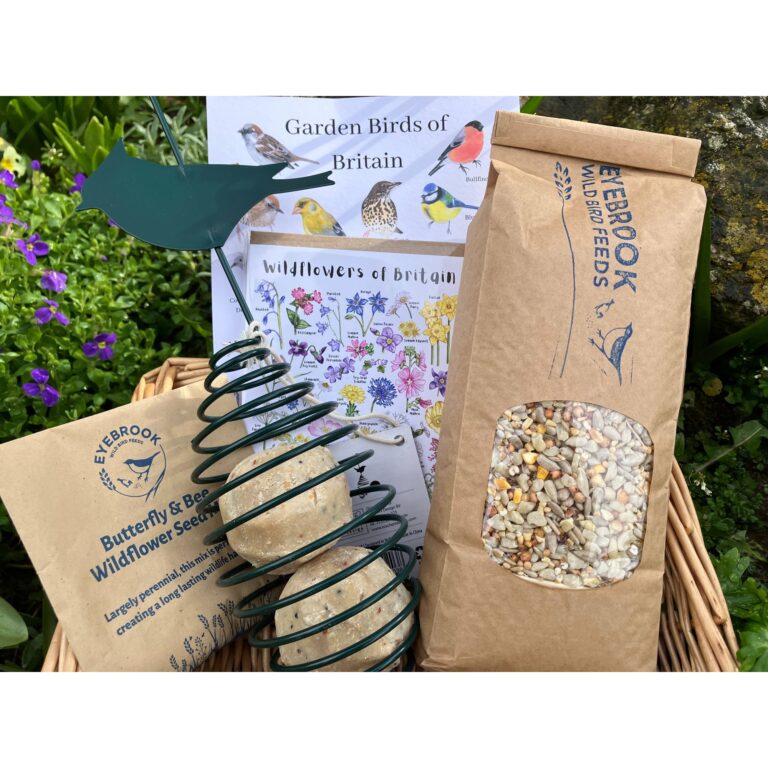 Gift bundle containing a small bag of seed for the birds, wild flower seeds, spring fat ball feeder, wildflowers of Britain notelets and a garden bird guide of Britain. Affordable and thoughtful, suitable for every occasion, birthday, Easter, thank you, thinking of you, mothers day or even Christmas!