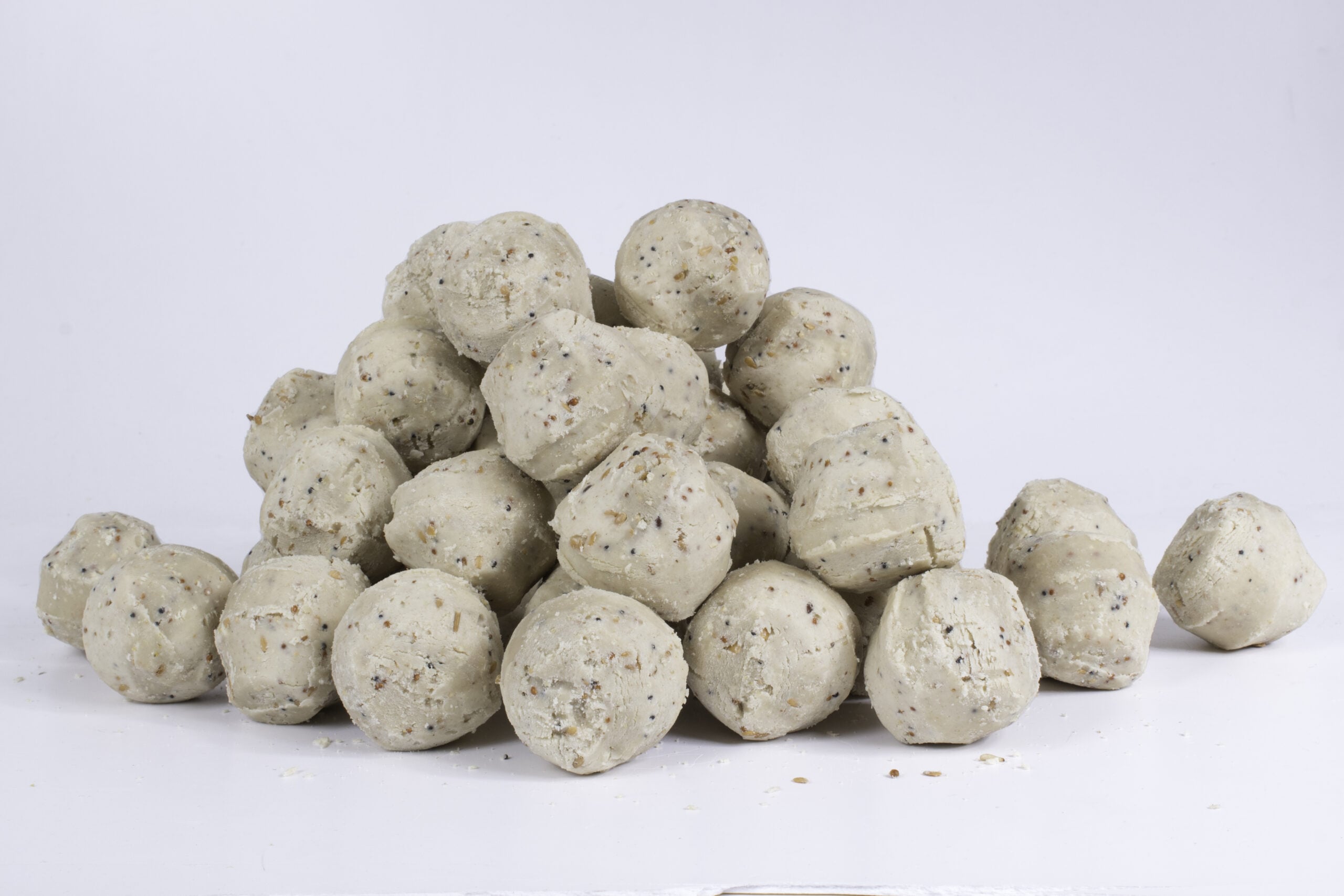 Insect & Mealworm Suet Balls 1 A pile of our own Insect & Mealworm Suet Fatballs, packed full of suet giving birds additional energy ready for the incoming Winter weather. Boxes of 150 collect from farm or delivered direct to your door with next day delivery