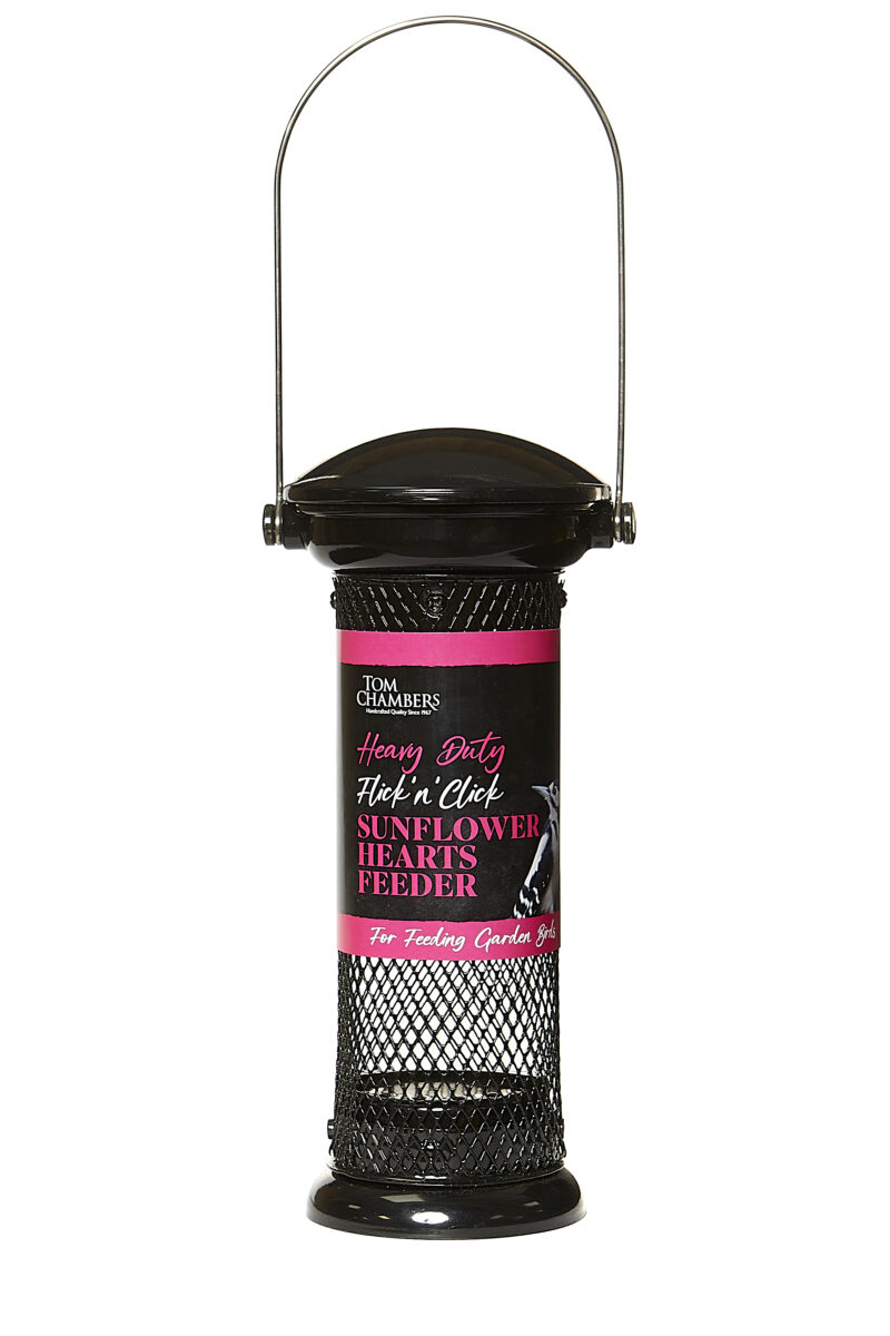 Tom Chambers Heavy Duty Flick and Click Sunflower Feeder, easy to fill and use.